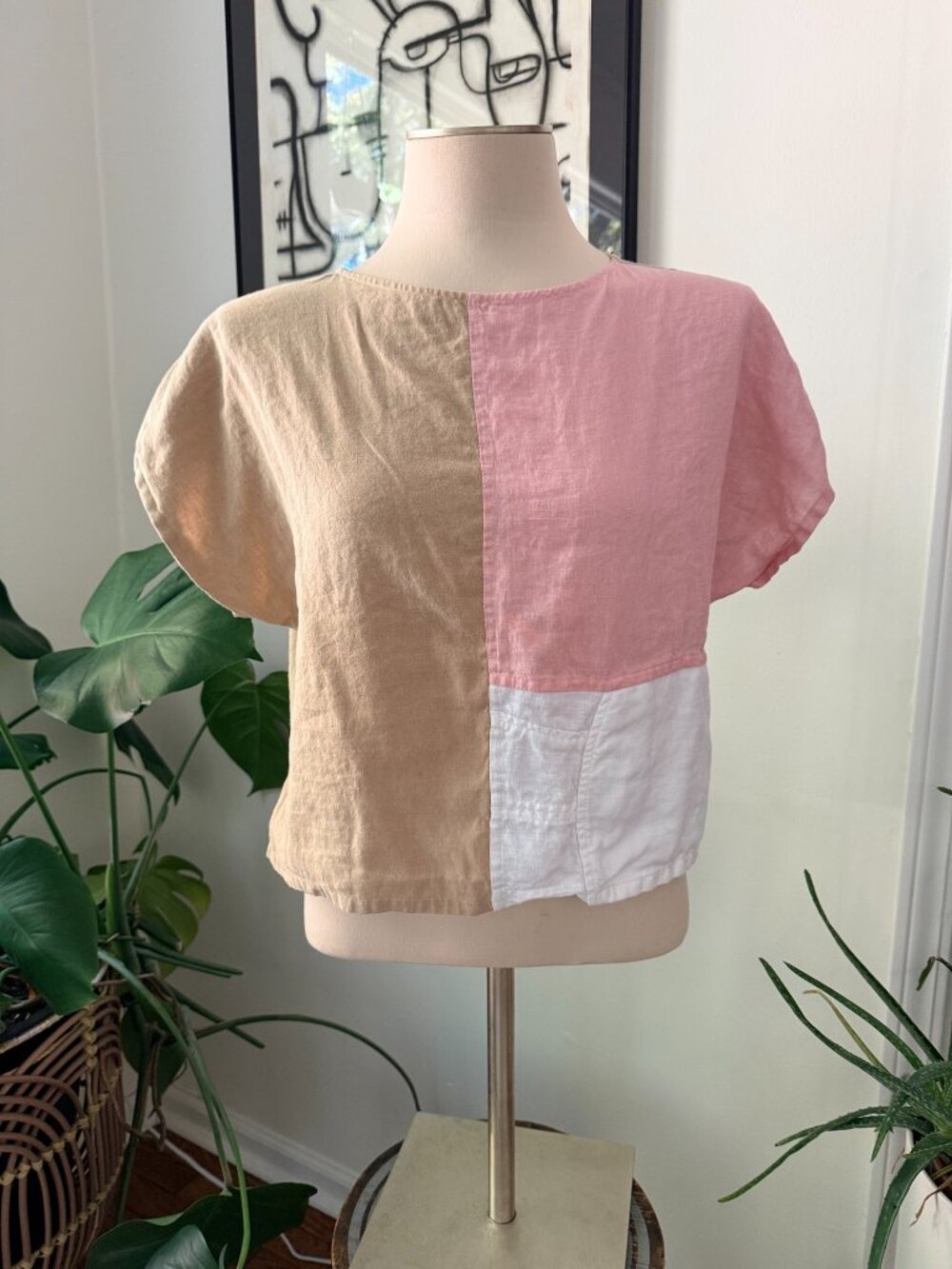 Upcycled Linen Colorblock Top - Small - Picture 1 of 8